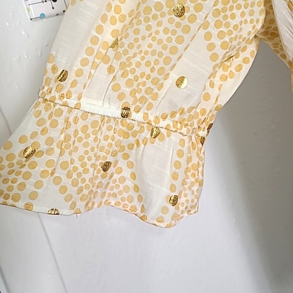 Alex & Parker Gold & White Dotted Buttondown Blouse, Ruffled Neckline, Size 2X - Picture 4 of 9